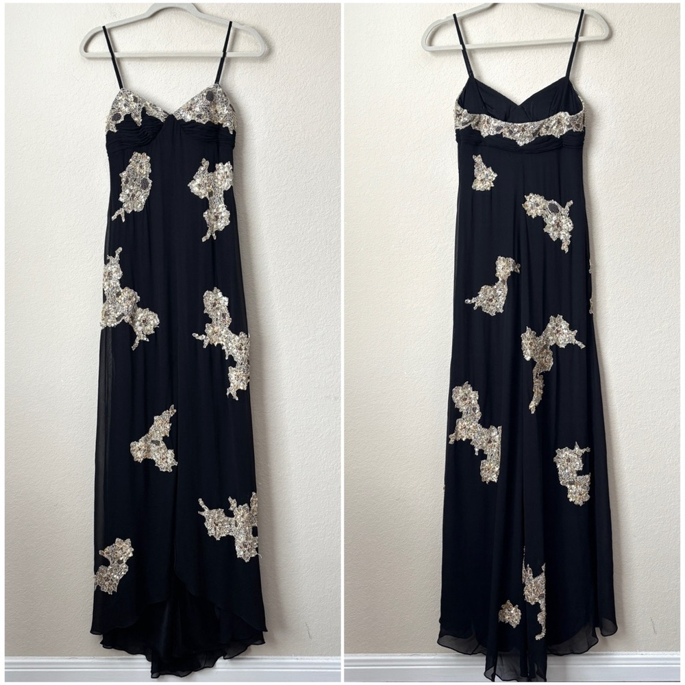 Sue Wong Nocturne Silk Beaded Lace Appliqué Formal Evening Dress Gown